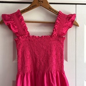 Hot Pink Smocked Midi Summer Dress